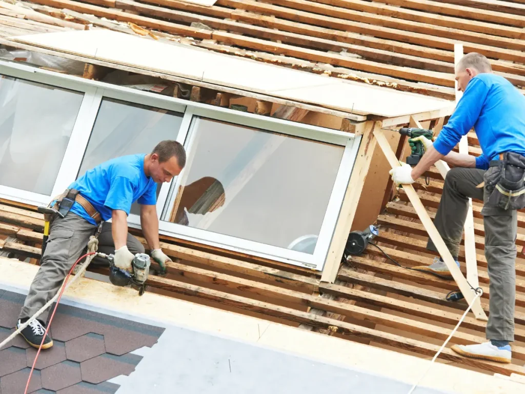 commercial roofing contractor Lake Wallenpaupack staff working on a roof