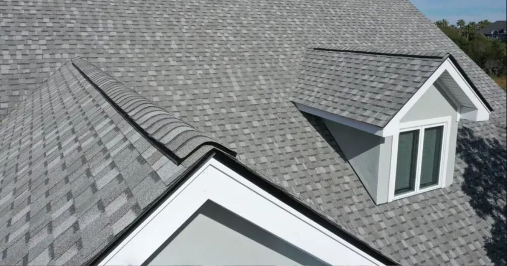 a roof with a shingle roof