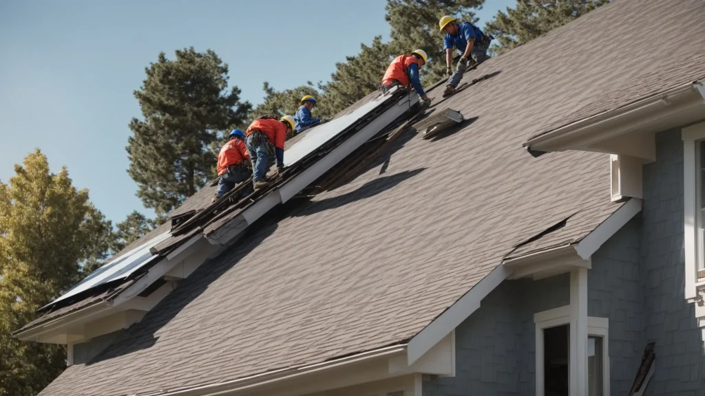 a group roofing contractors working on a roof